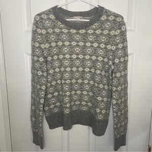 Gap Wool Blend Grey & White Nordic Print Crewneck Pullover Sweater Medium